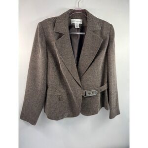 Jones New York Suit Jacket Women's Petite Sz 12P Brown/Tan Belt Inside Button
